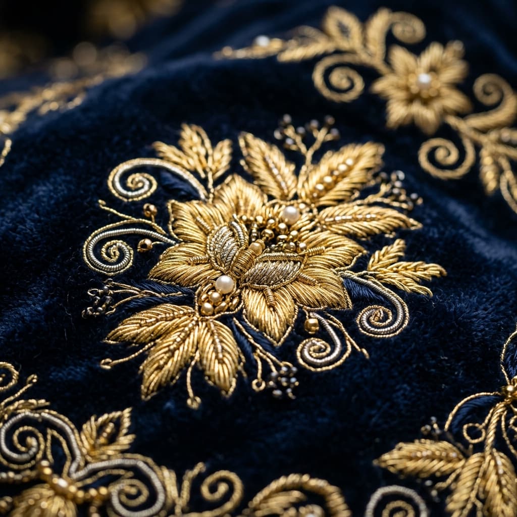 High-Density Metallic Thread & Custom Underlay Craftsmanship